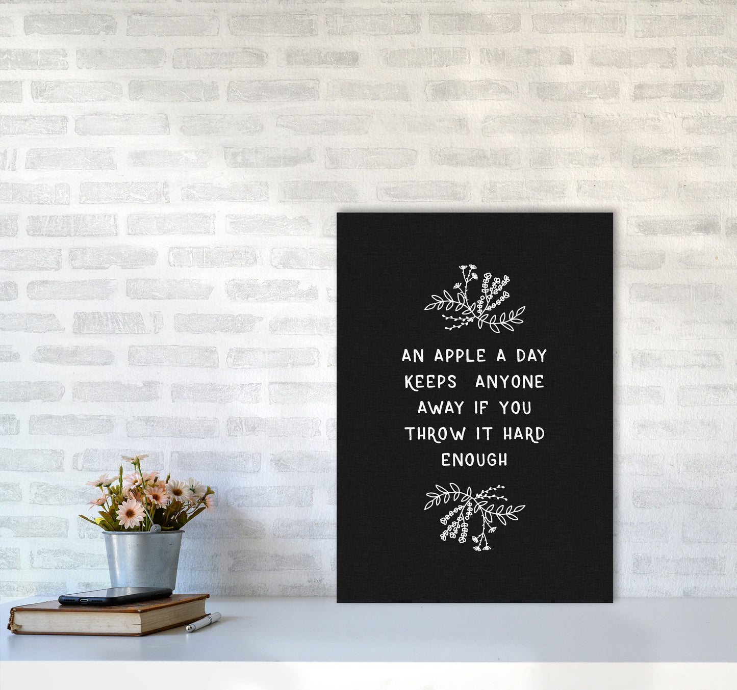 An Apple A Day Funny Quote Print By Orara Studio A2 Black Frame