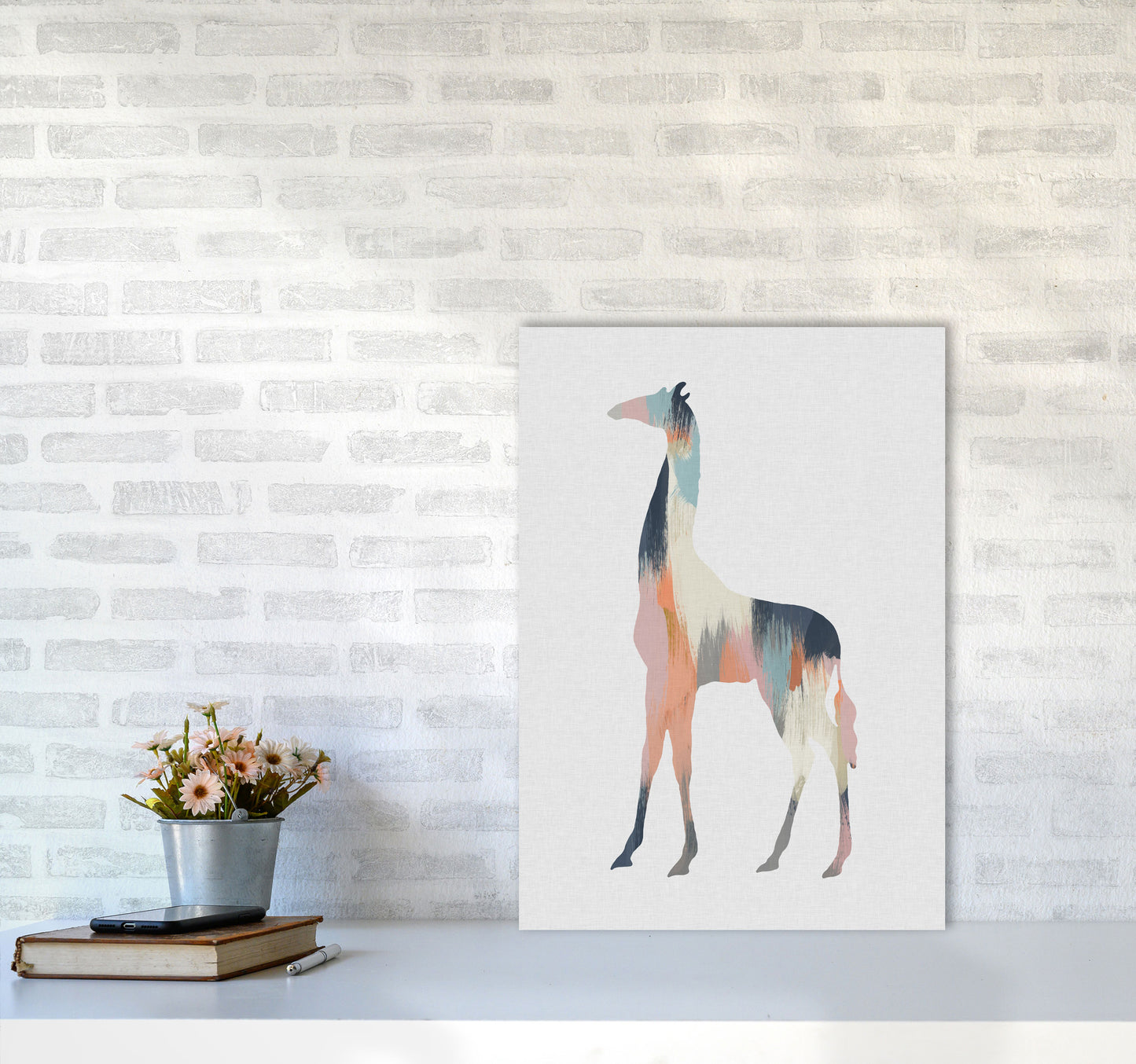 Pastel Giraffe Print By Orara Studio Animal Art Print A2 Black Frame