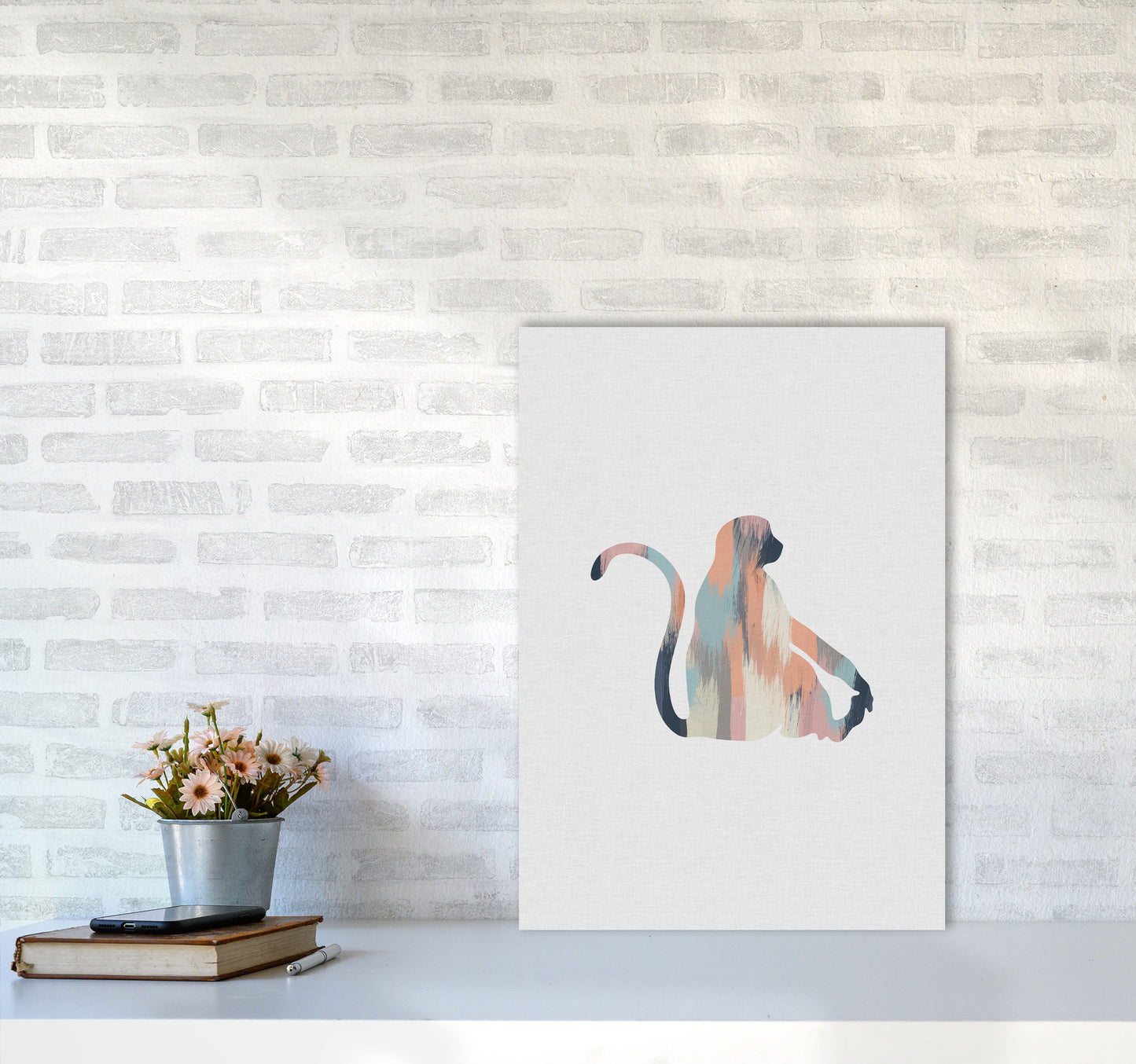 Pastel Monkey Print By Orara Studio Animal Art Print A2 Black Frame