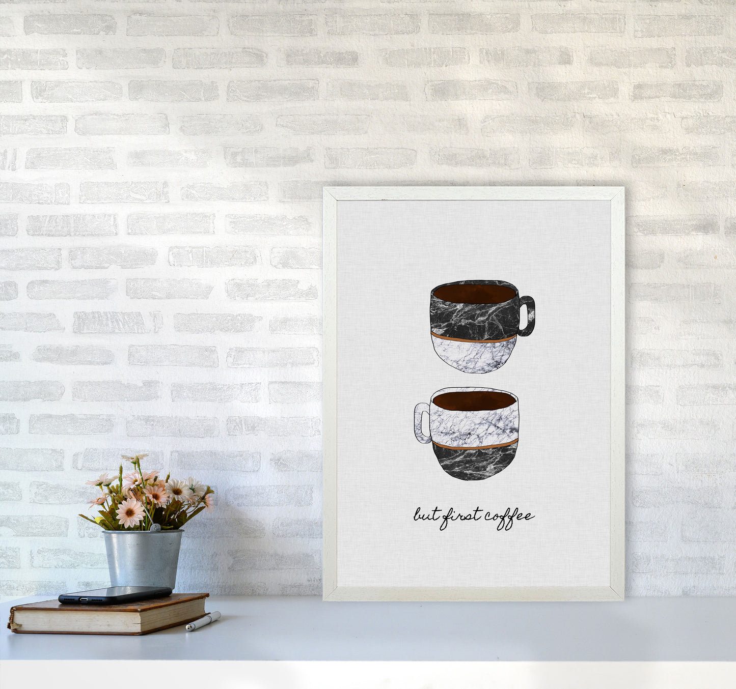 But First Coffee II Print By Orara Studio, Framed Kitchen Wall Art A2 Oak Frame
