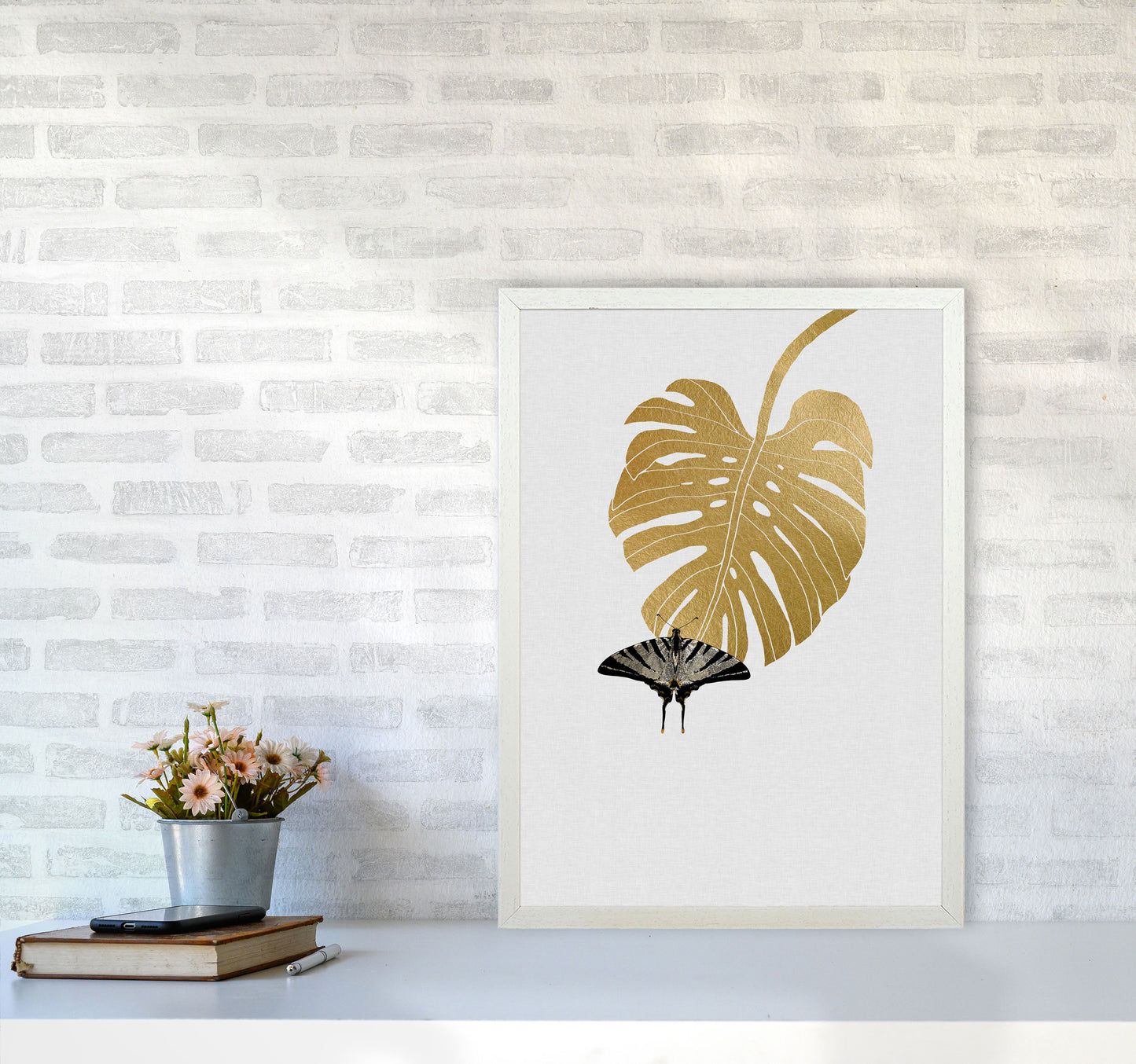 Butterfly & Monstera Leaf Print By Orara Studio A2 Oak Frame