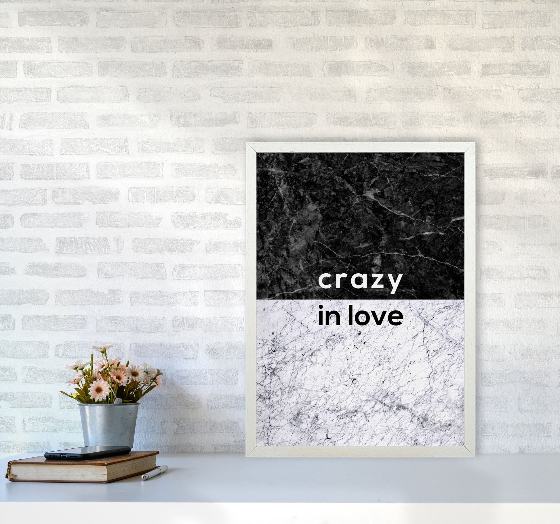 Crazy In Love Marble Quote Print By Orara Studio A2 Oak Frame
