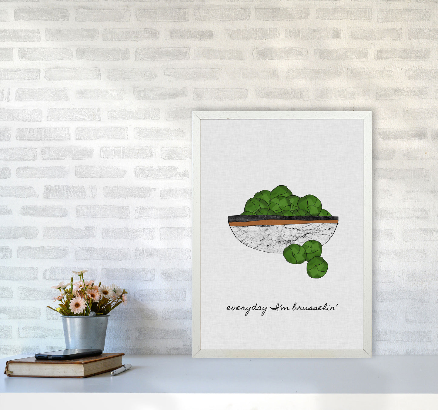 Everyday I'm Brusselin' Print By Orara Studio, Framed Kitchen Wall Art A2 Oak Frame