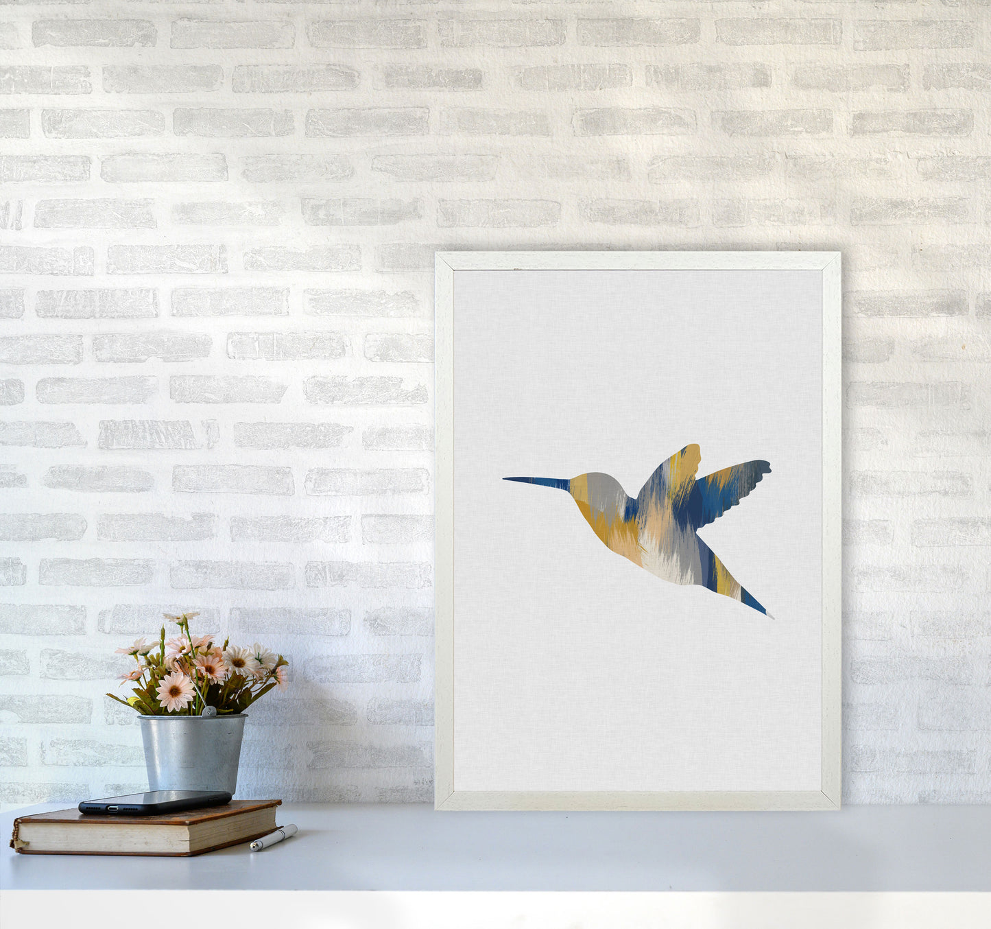 Hummingbird Blue & Yellow I Print By Orara Studio Animal Art Print A2 Oak Frame