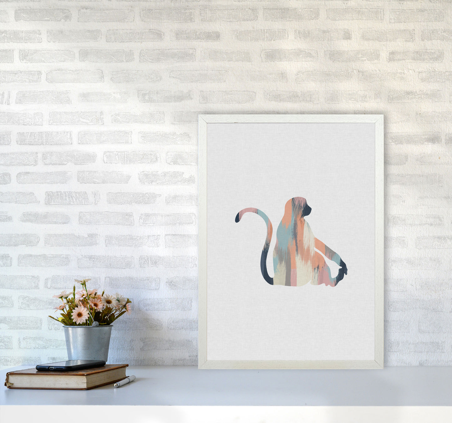 Pastel Monkey Print By Orara Studio Animal Art Print A2 Oak Frame