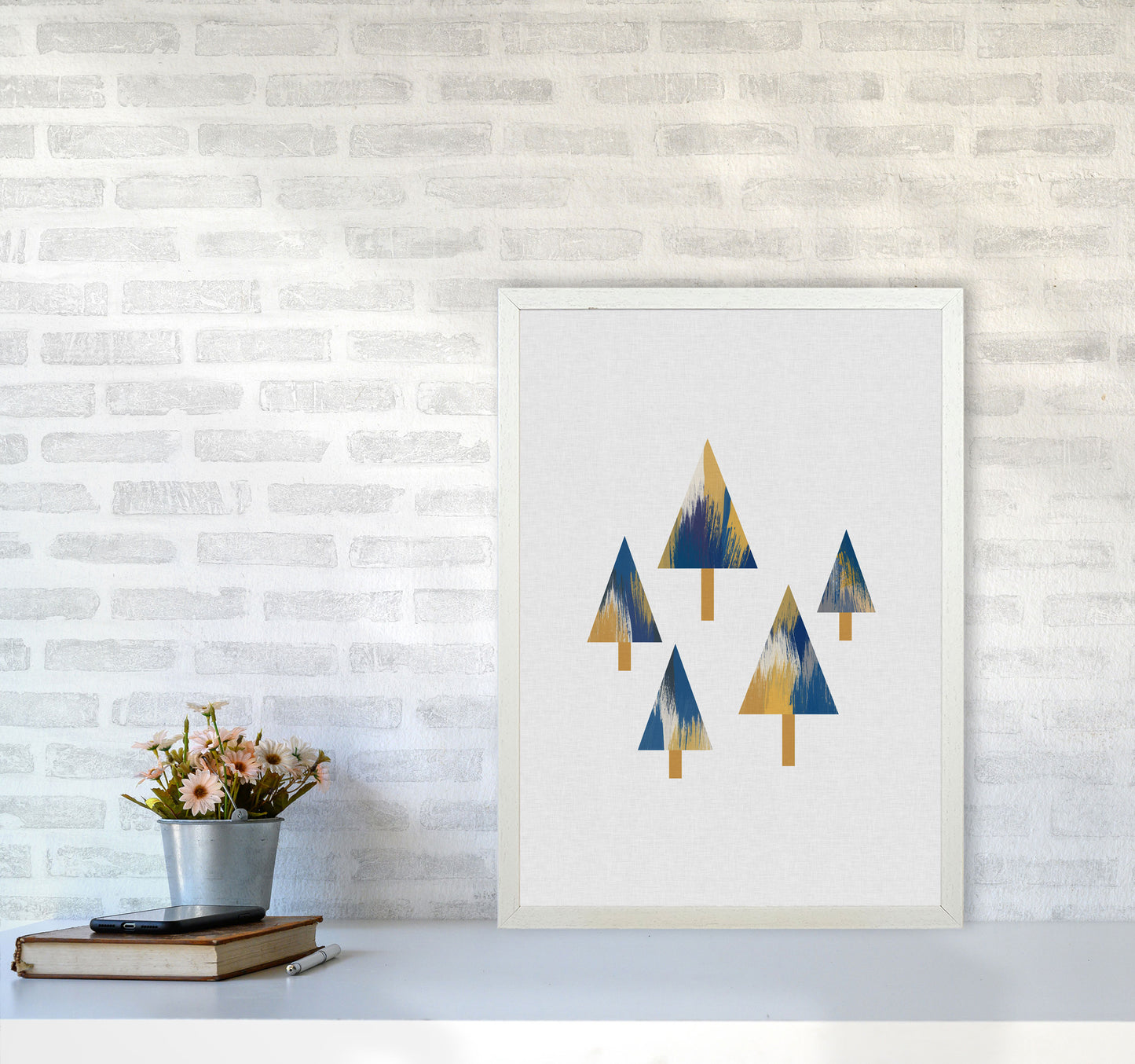 Trees Blue & Yellow Print By Orara Studio A2 Oak Frame