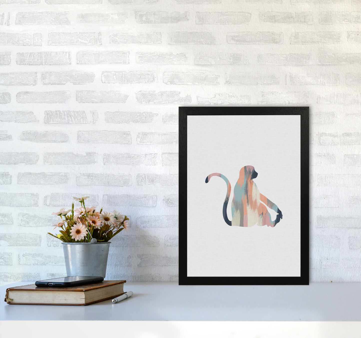 Pastel Monkey Print By Orara Studio Animal Art Print A3 White Frame