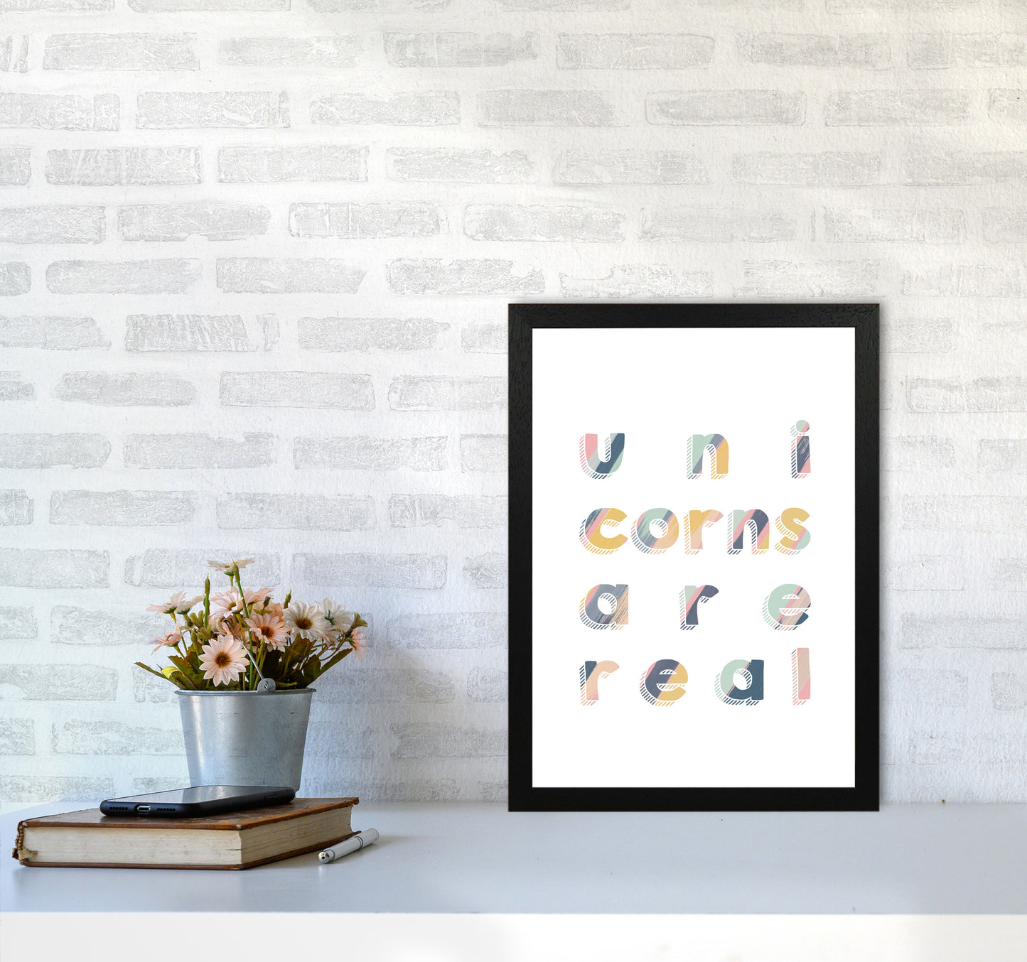 Unicorns Are Real Art Print By Orara Studio, Framed Childrens Wall Art Poster A3 White Frame