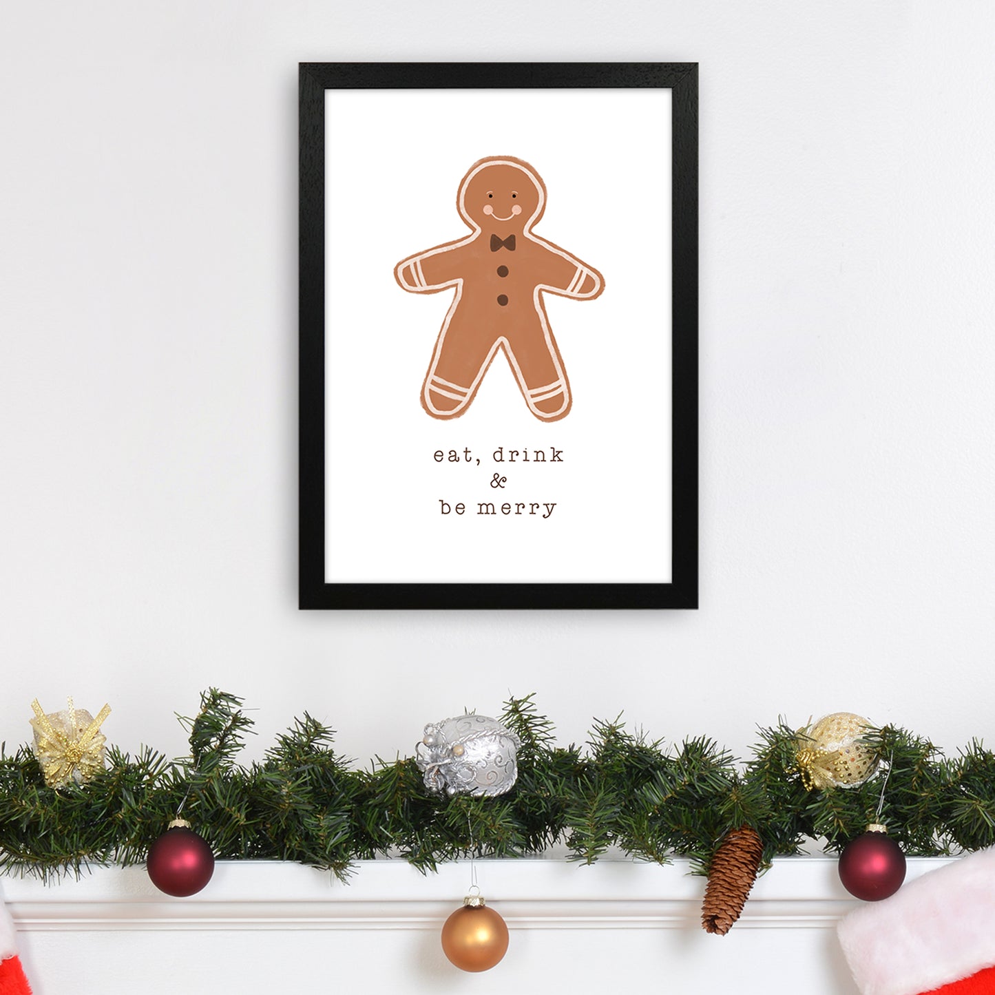 Eat Drink & Be Merry Christmas Art Print by Orara Studio A3 White Frame