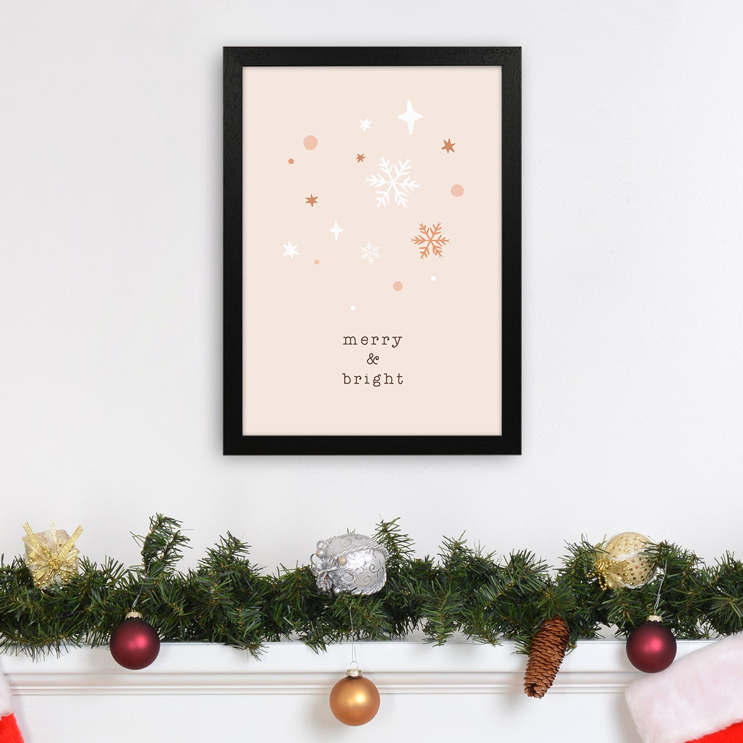 Merry & Bright Christmas Art Print by Orara Studio A3 White Frame