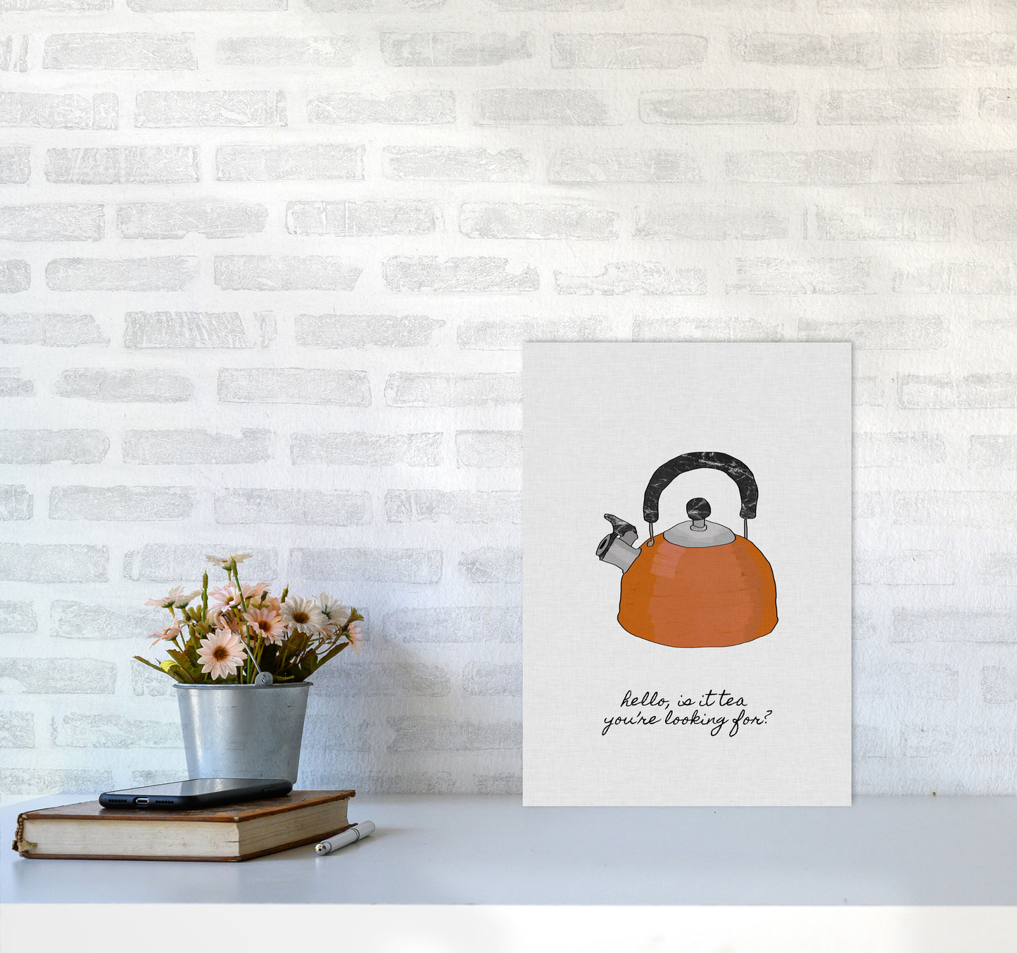 Hello Is It Tea Print By Orara Studio, Framed Kitchen Wall Art A3 Black Frame