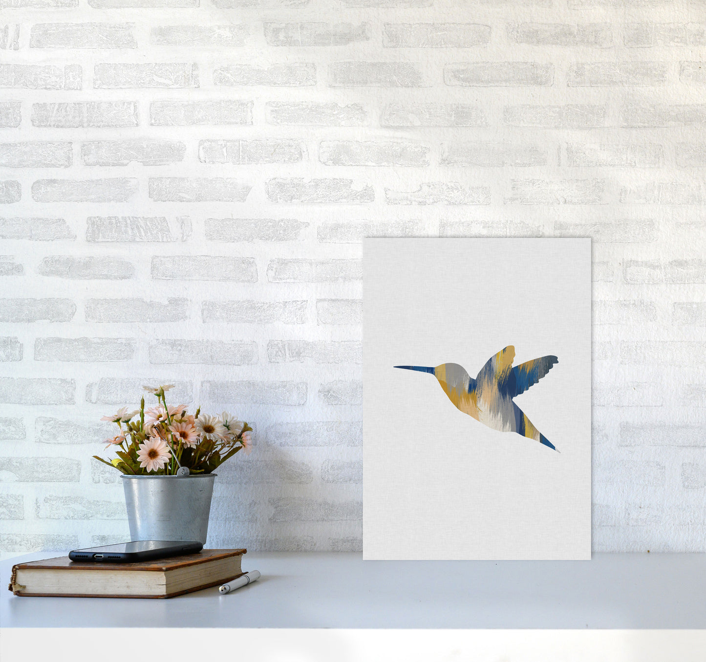 Hummingbird Blue & Yellow I Print By Orara Studio Animal Art Print A3 Black Frame