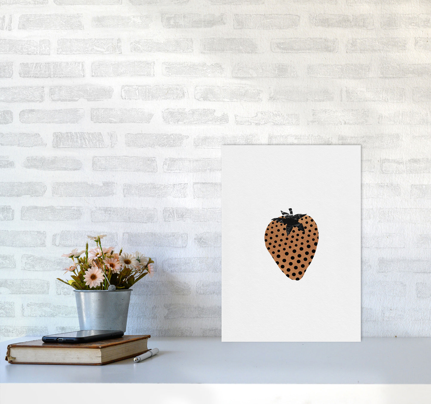 Strawberry Fruit Illustration Print By Orara Studio, Framed Kitchen Wall Art A3 Black Frame