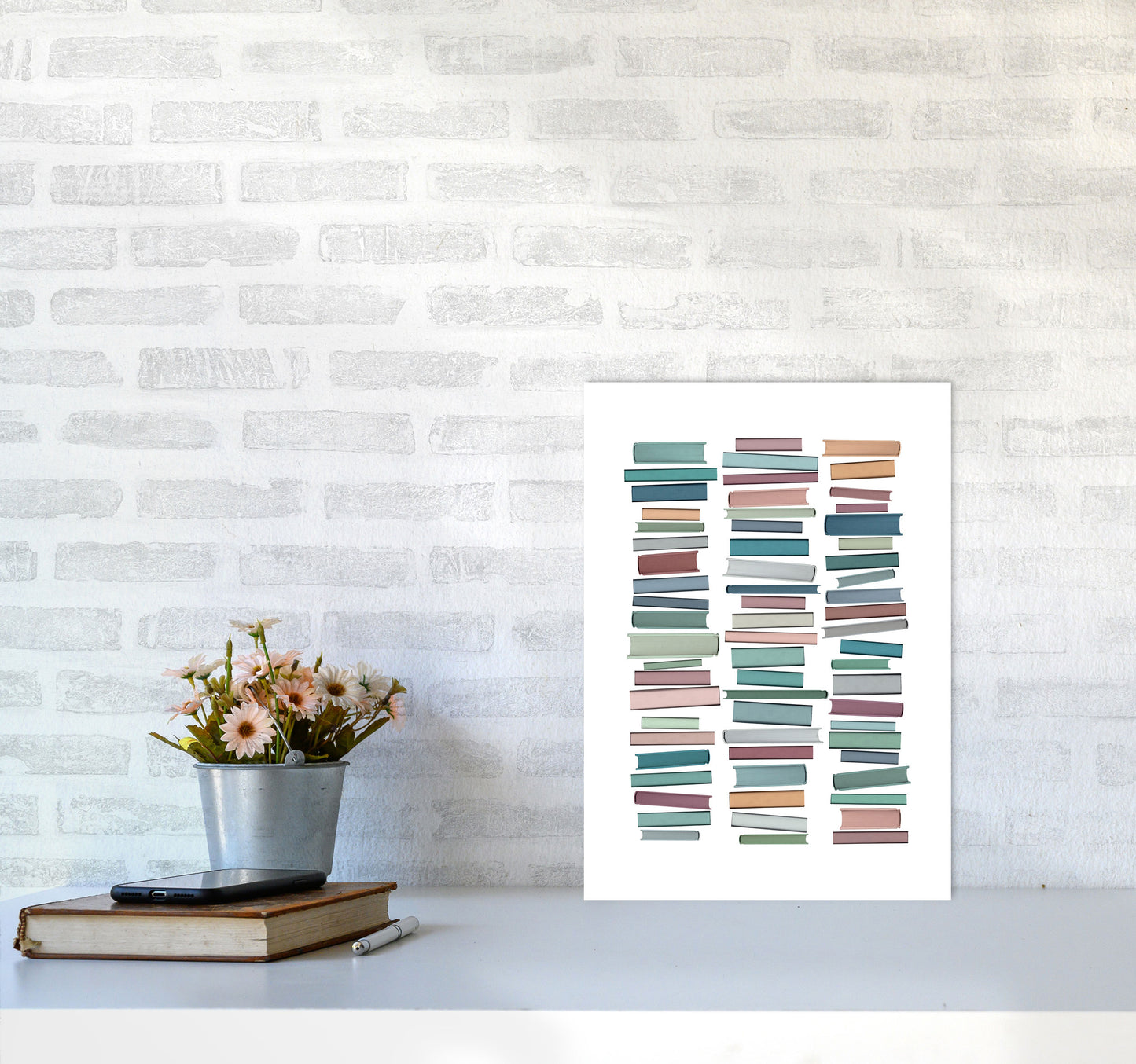 Books Pastel Abstract Art Print by Orara Studio A3 Black Frame
