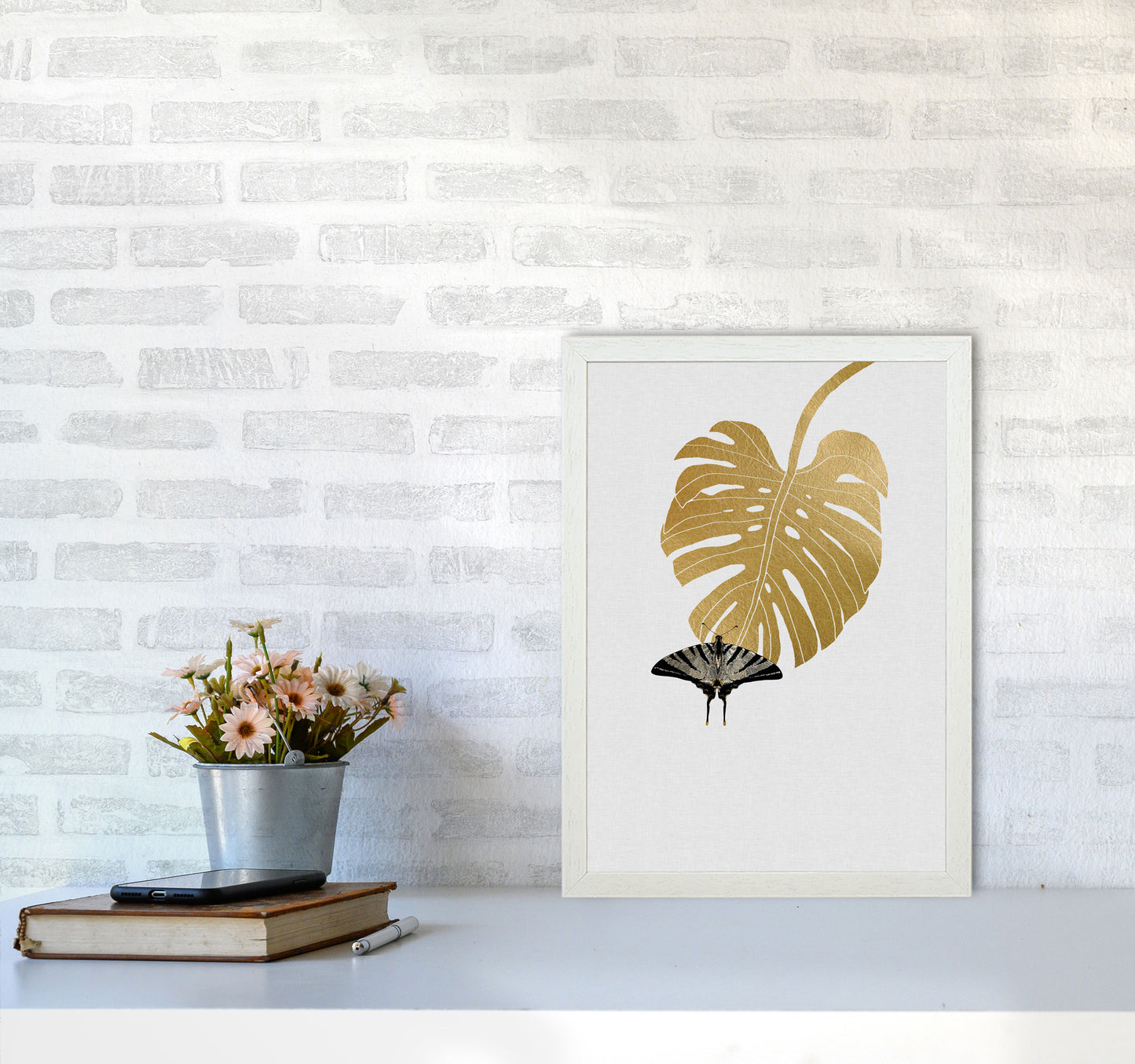 Butterfly & Monstera Leaf Print By Orara Studio A3 Oak Frame