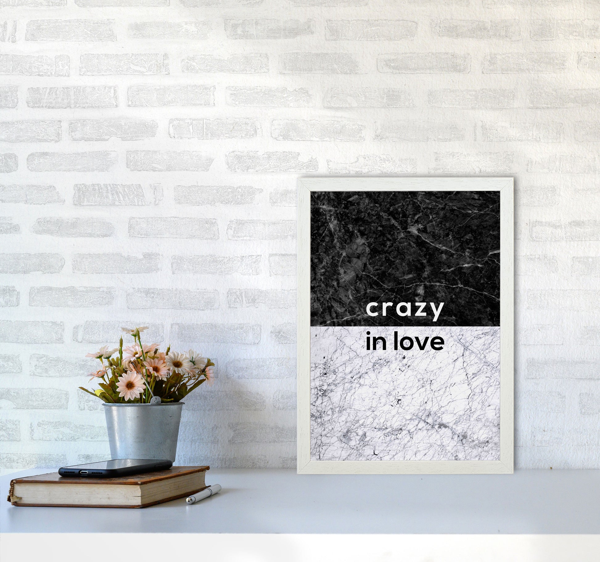 Crazy In Love Marble Quote Print By Orara Studio A3 Oak Frame