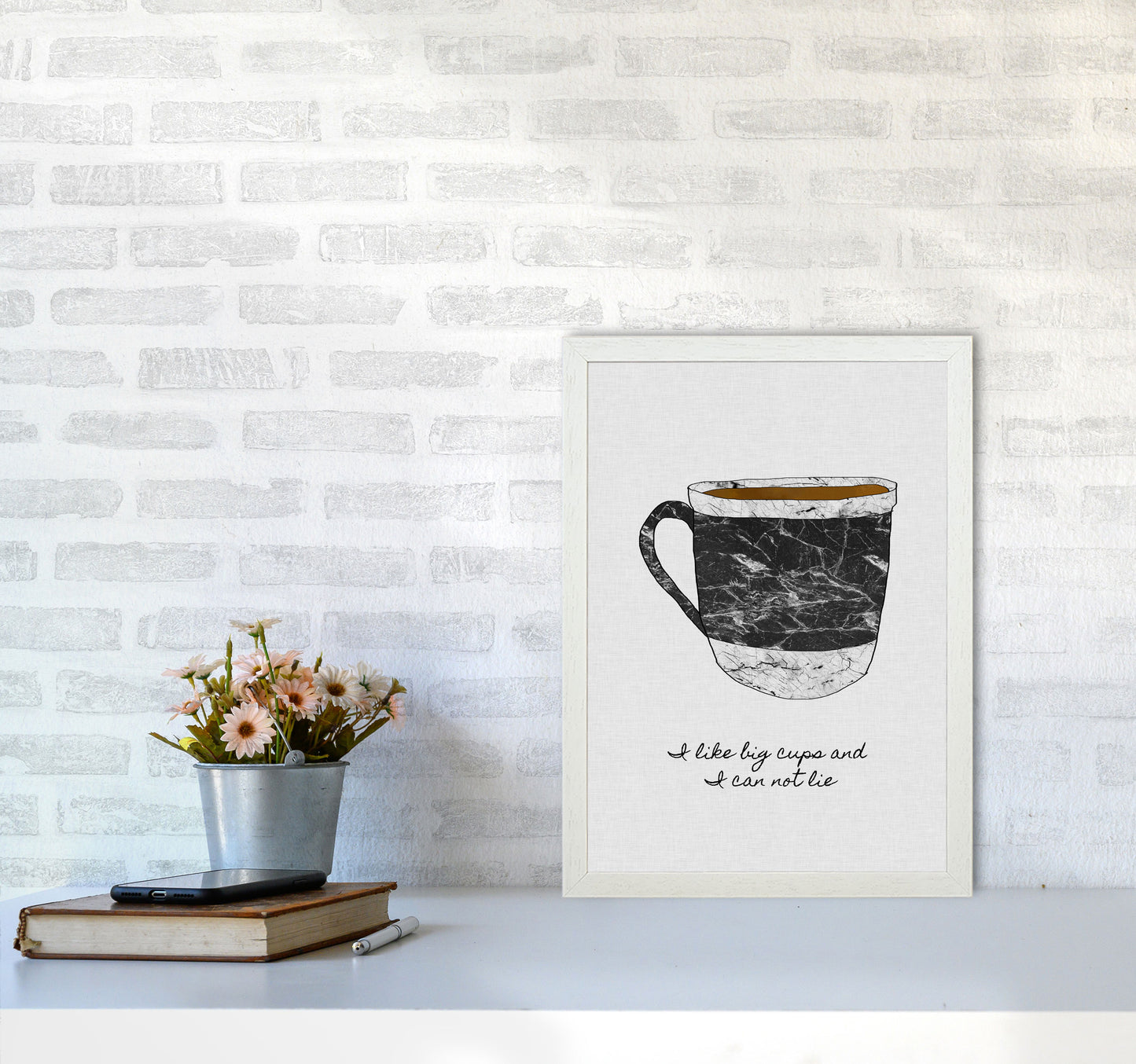 I Like Big Cups Print By Orara Studio, Framed Kitchen Wall Art A3 Oak Frame