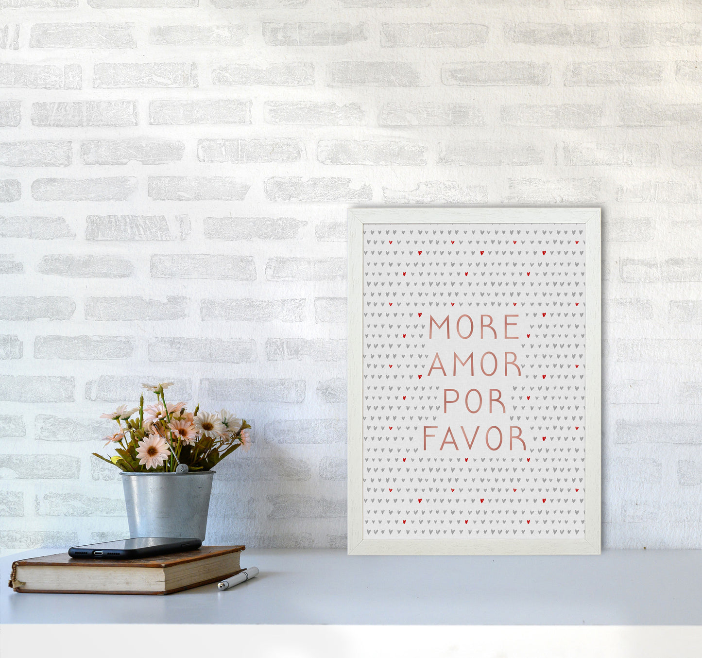 More Amor Pink Love Quote Print By Orara Studio A3 Oak Frame