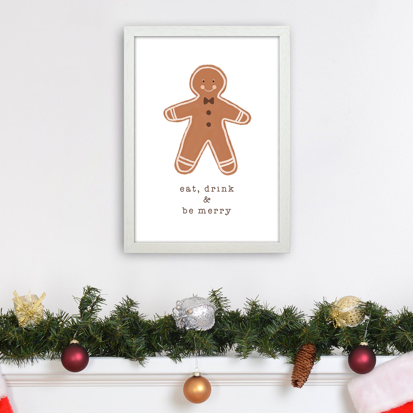 Eat Drink & Be Merry Christmas Art Print by Orara Studio A3 Oak Frame