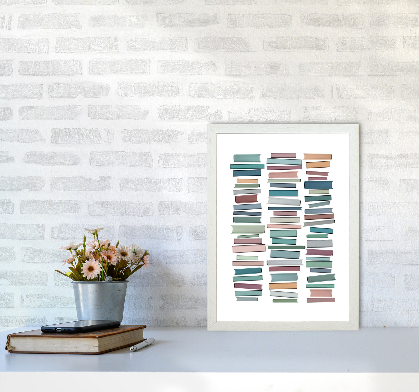 Books Pastel Abstract Art Print by Orara Studio A3 Oak Frame