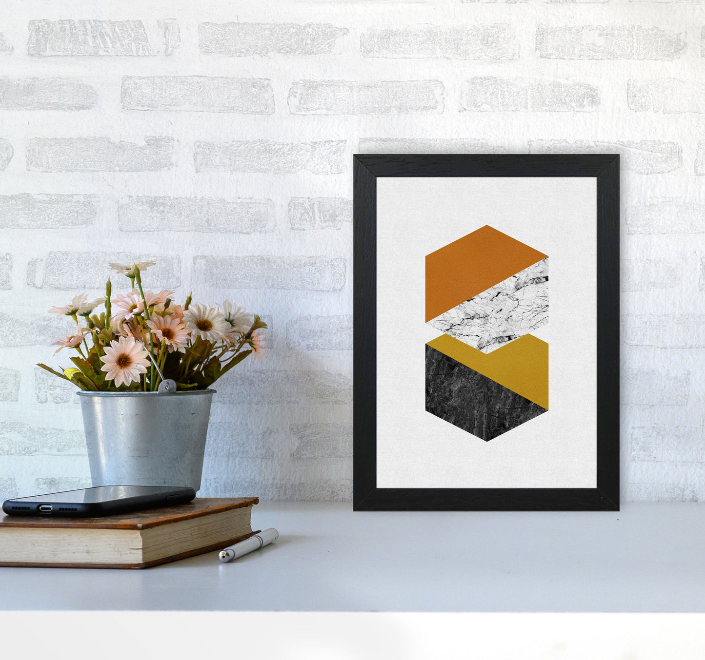 Geometric Hexagons Print By Orara Studio A4 White Frame