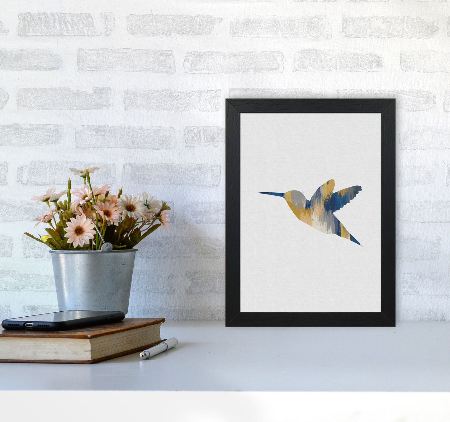 Hummingbird Blue & Yellow I Print By Orara Studio Animal Art Print A4 White Frame