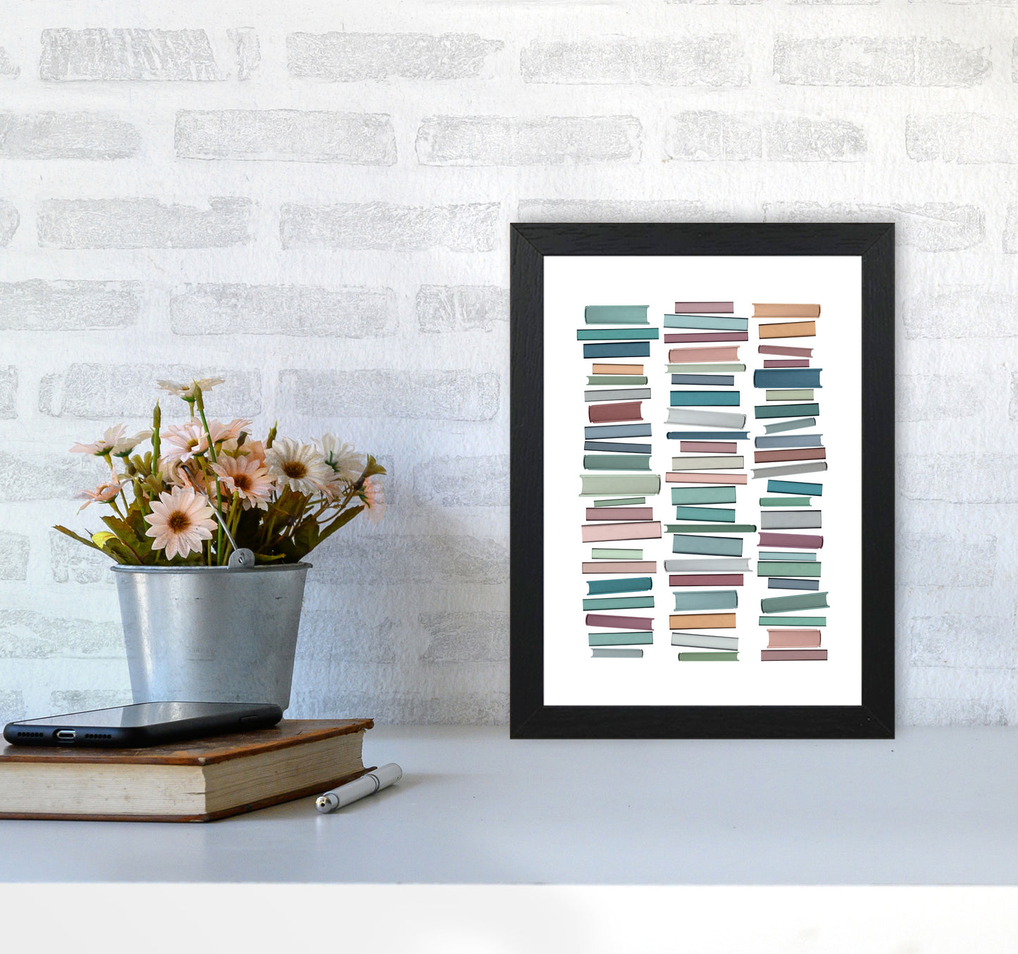Books Pastel Abstract Art Print by Orara Studio A4 White Frame