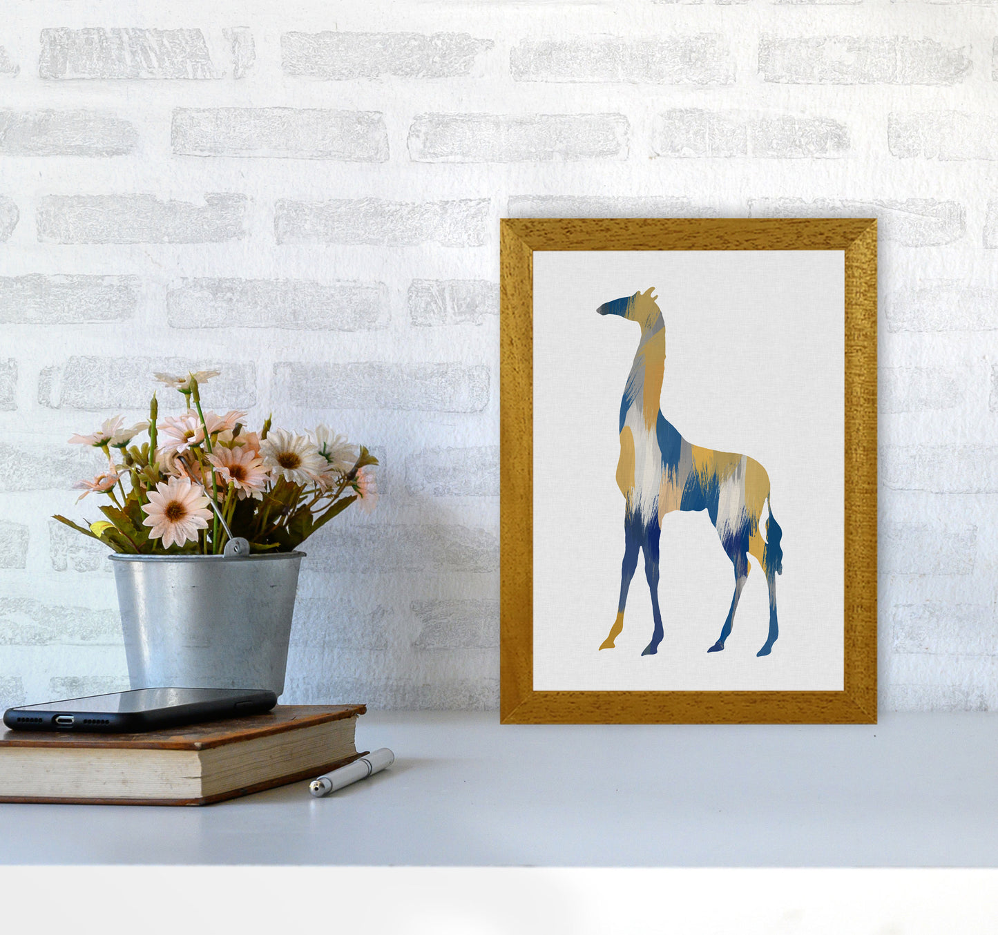 Giraffe Blue & Yellow Print By Orara Studio Animal Art Print A4 Print Only