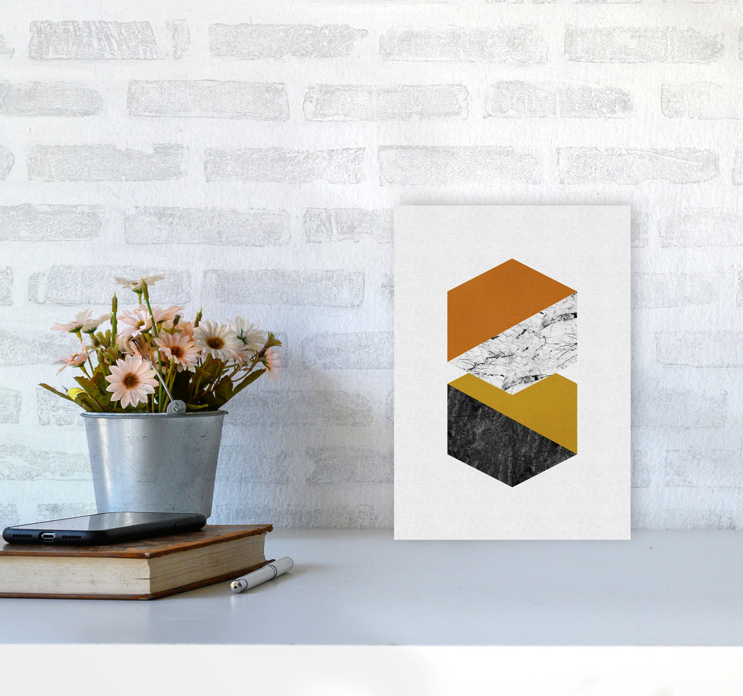 Geometric Hexagons Print By Orara Studio A4 Black Frame