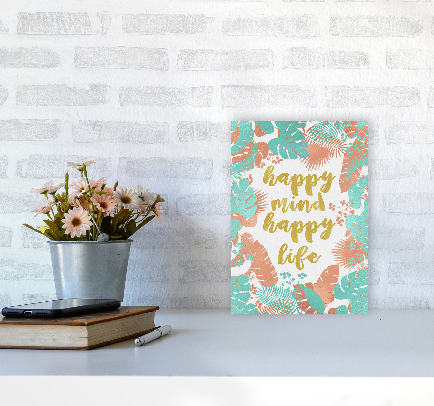 Happy Mind Happy Life Print By Orara Studio A4 Black Frame
