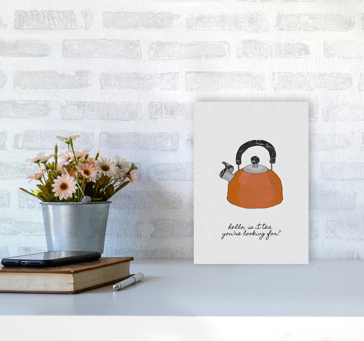 Hello Is It Tea Print By Orara Studio, Framed Kitchen Wall Art A4 Black Frame