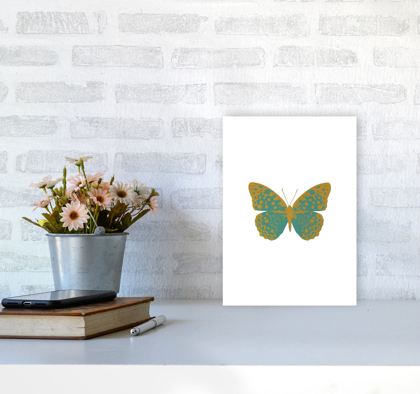 Teal Butterfly Print By Orara Studio Animal Art Print A4 Black Frame