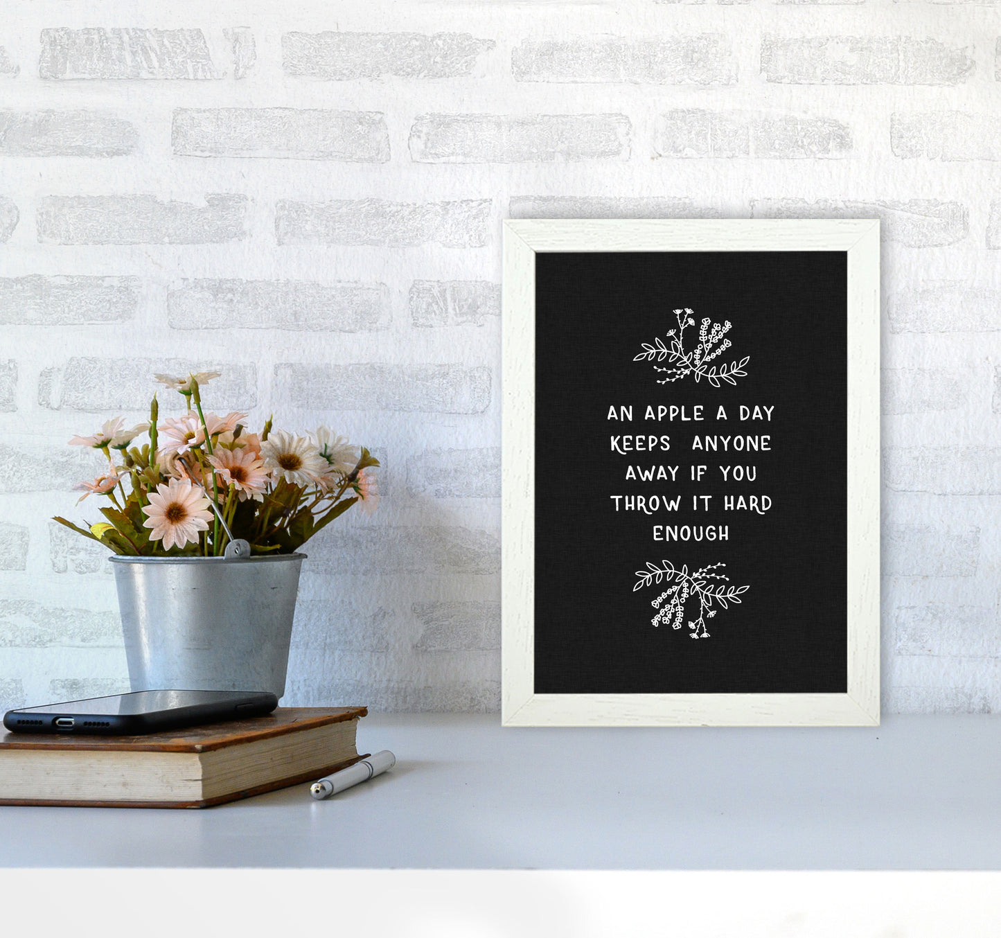 An Apple A Day Funny Quote Print By Orara Studio A4 Oak Frame