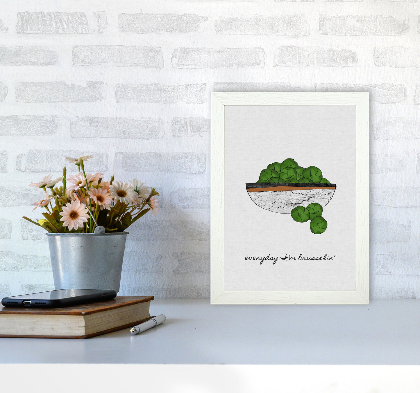 Everyday I'm Brusselin' Print By Orara Studio, Framed Kitchen Wall Art A4 Oak Frame