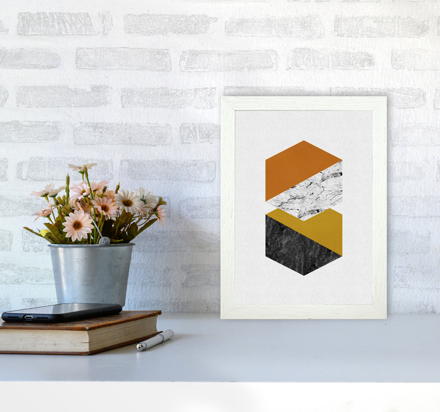 Geometric Hexagons Print By Orara Studio A4 Oak Frame