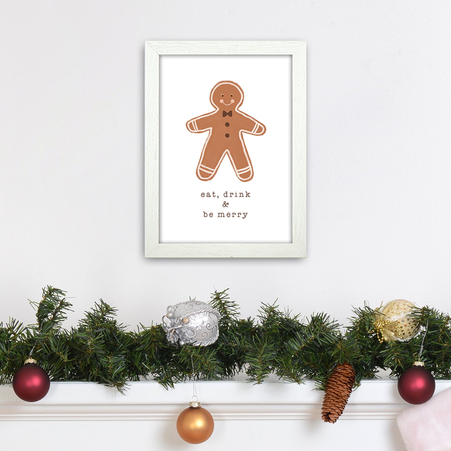 Eat Drink & Be Merry Christmas Art Print by Orara Studio A4 Oak Frame