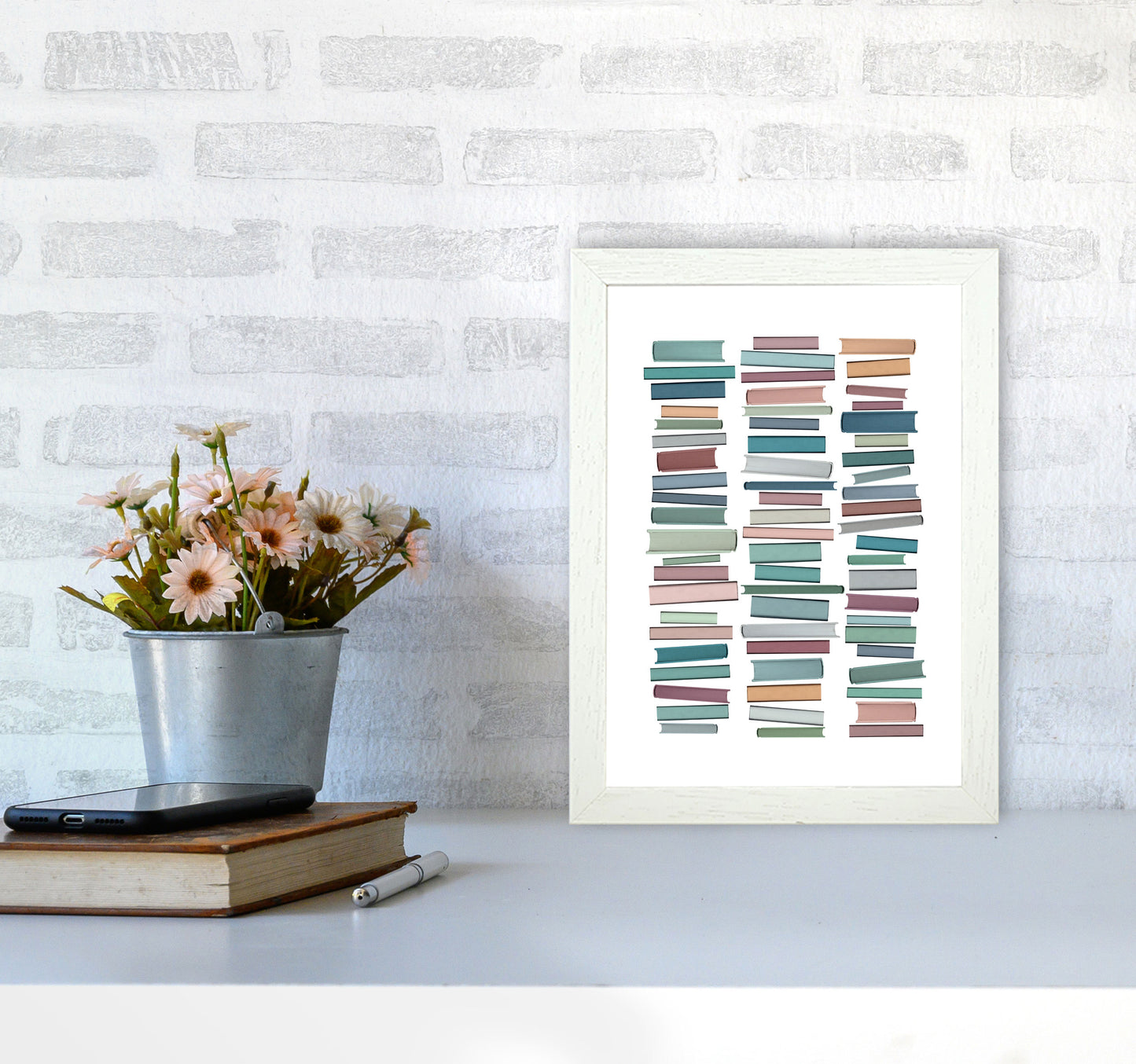 Books Pastel Abstract Art Print by Orara Studio A4 Oak Frame
