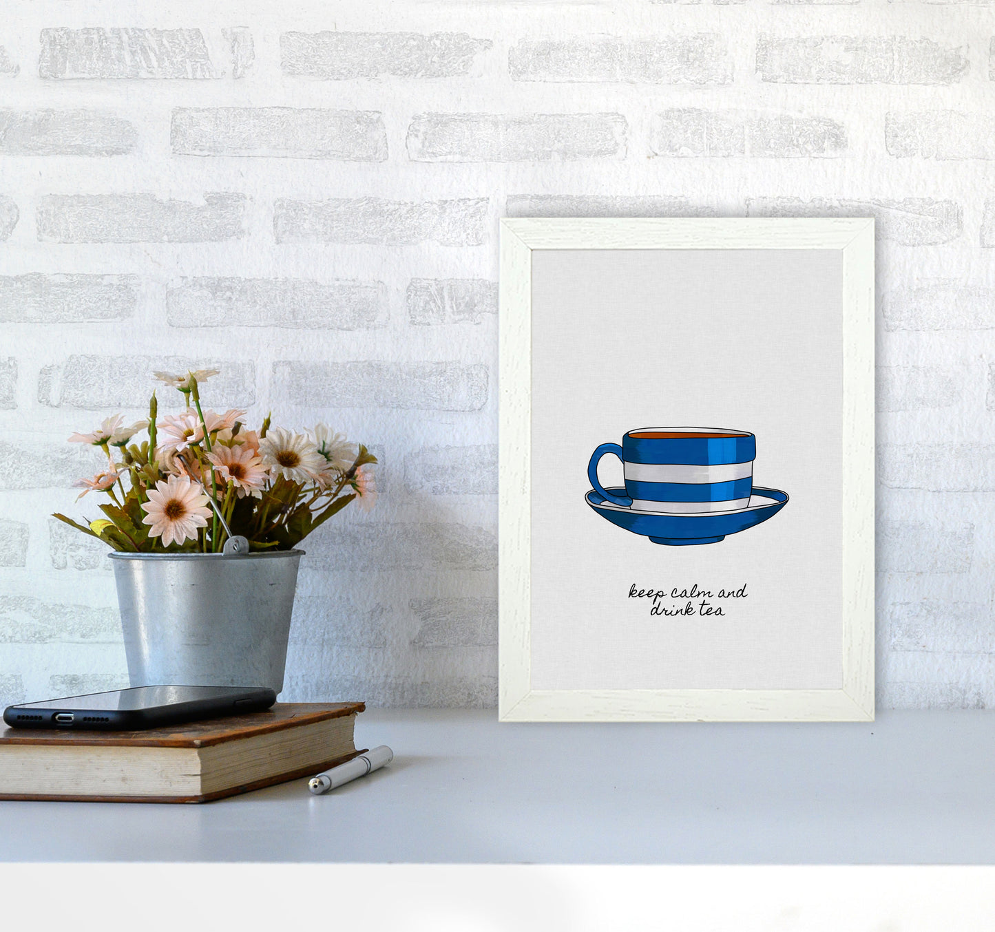 Keep Calm & Drink Tea Quote Art Print by Orara Studio A4 Oak Frame