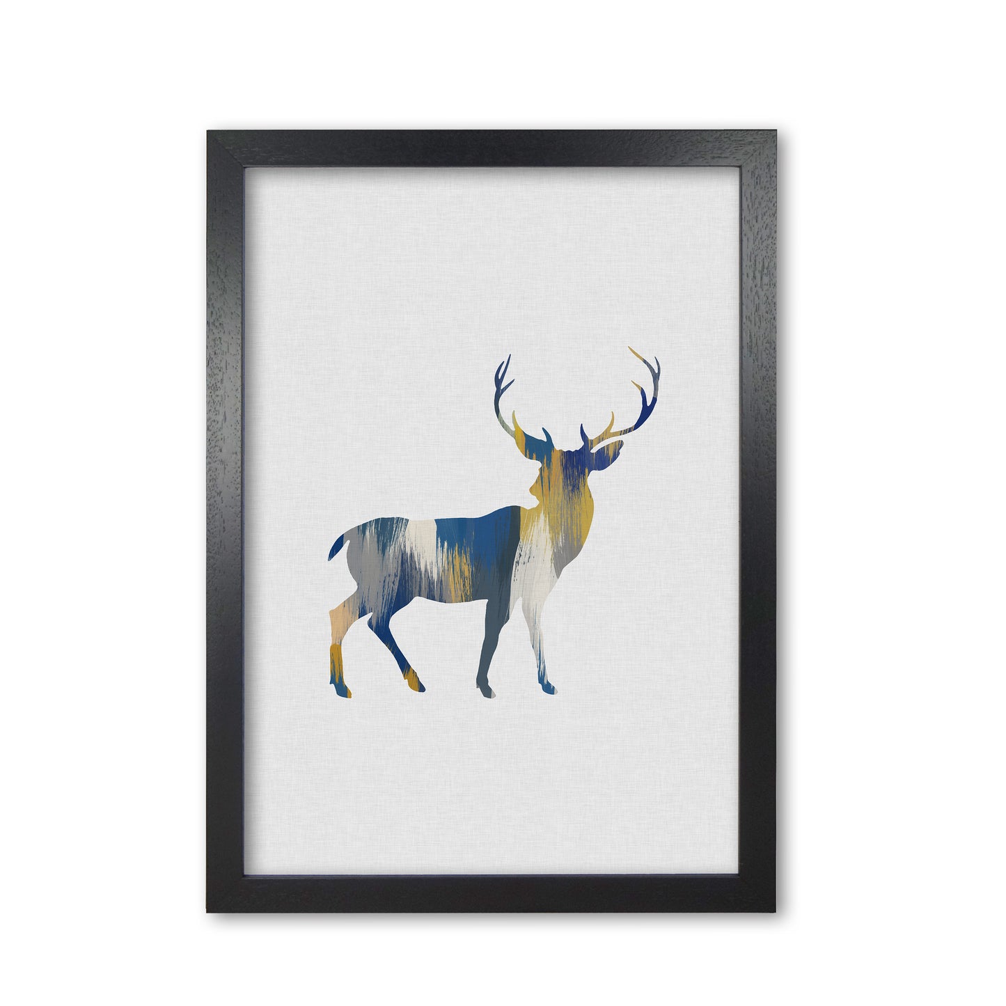 Deer Blue & Yellow Print By Orara Studio Animal Art Print Black Grain