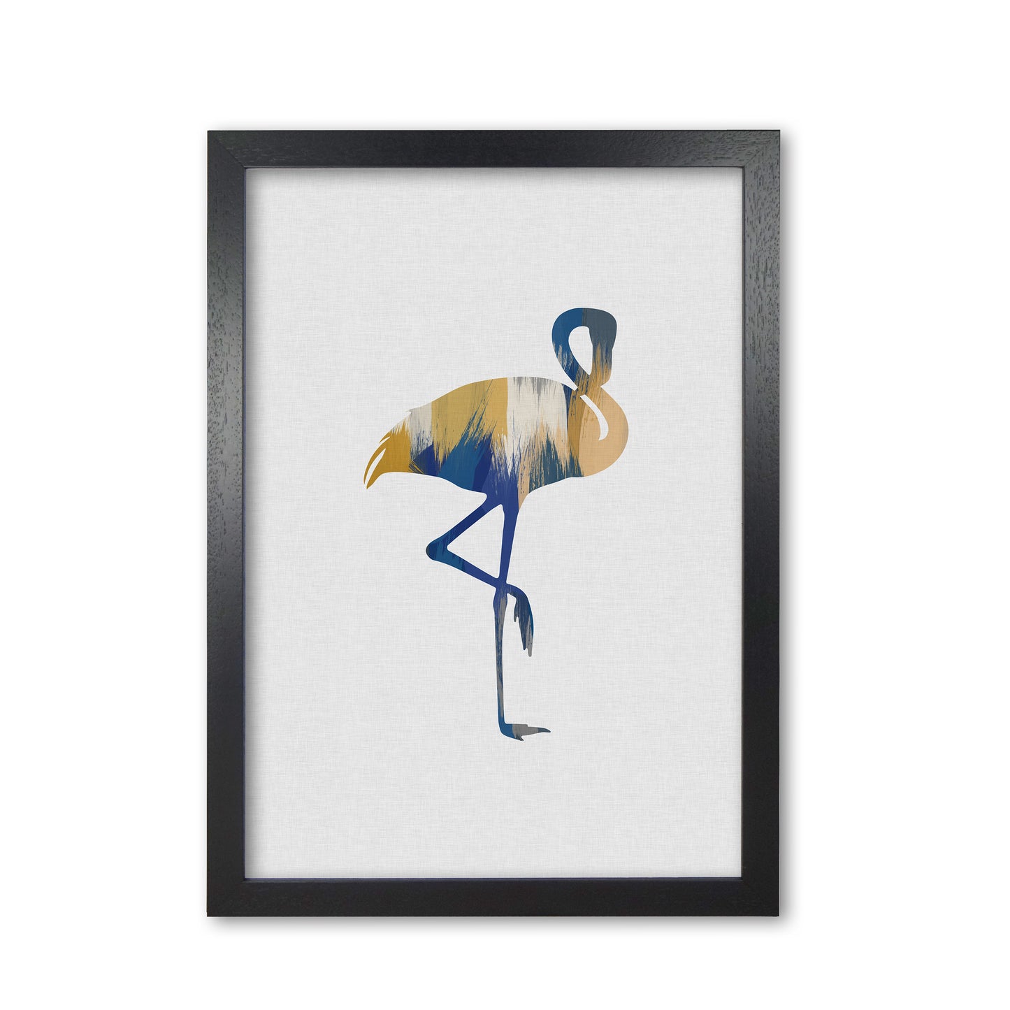 Flamingo Blue & Yellow Print By Orara Studio Animal Art Print Black Grain