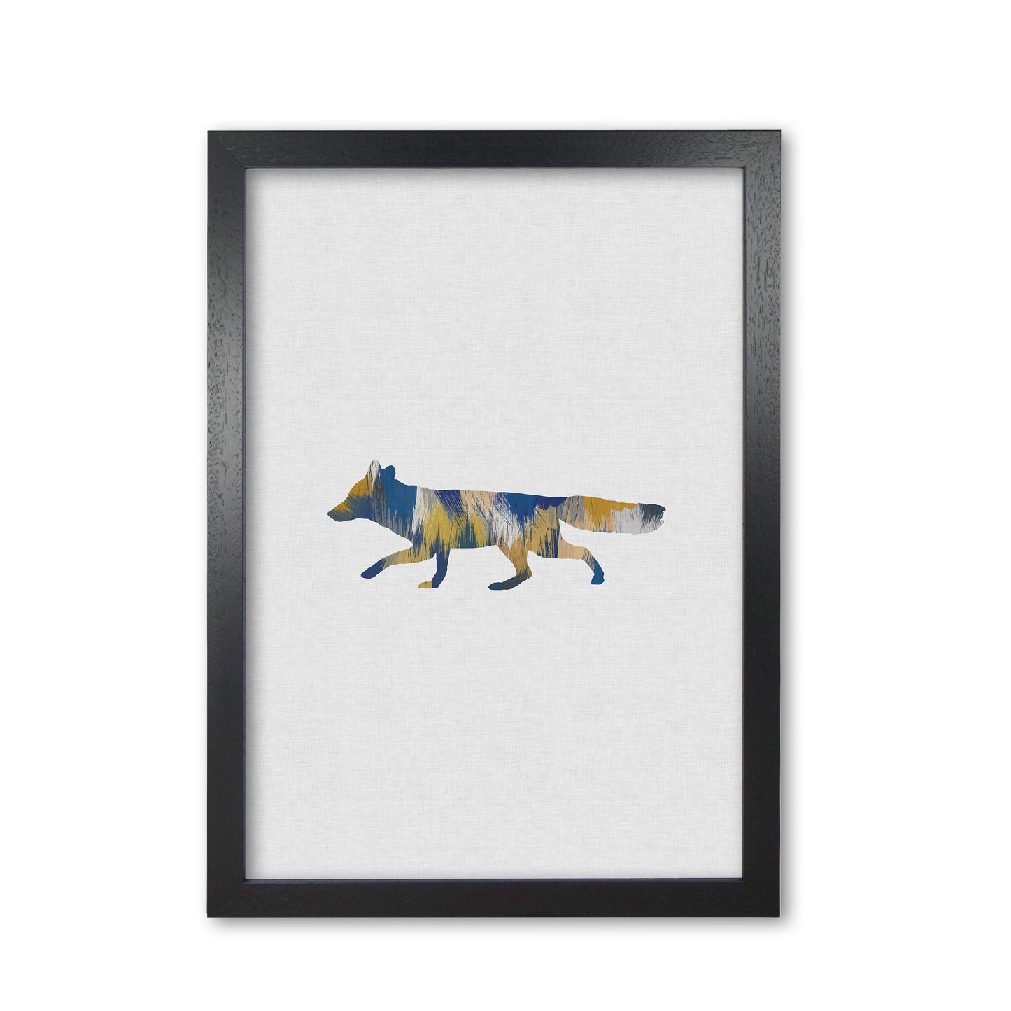 Fox Blue & Yellow Print By Orara Studio Animal Art Print Black Grain