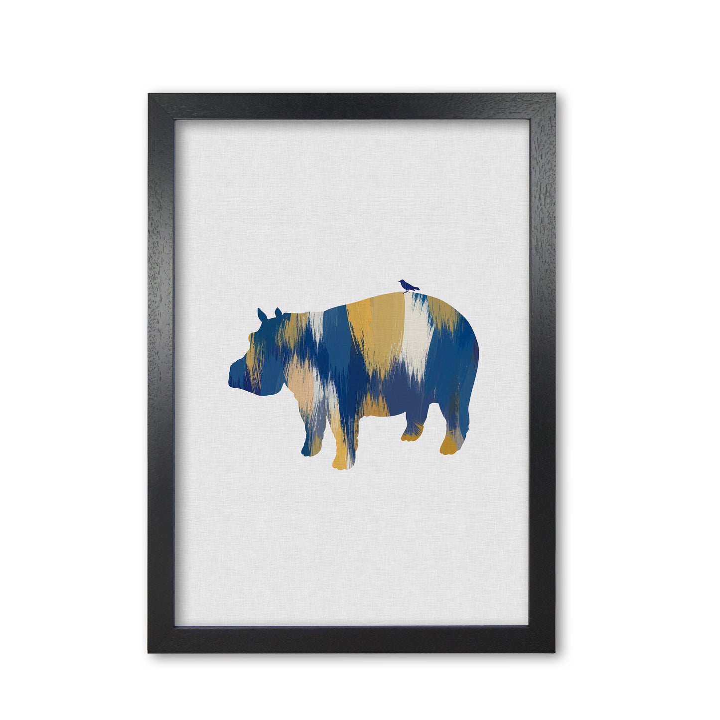 Hippo Blue & Yellow Print By Orara Studio Animal Art Print Black Grain