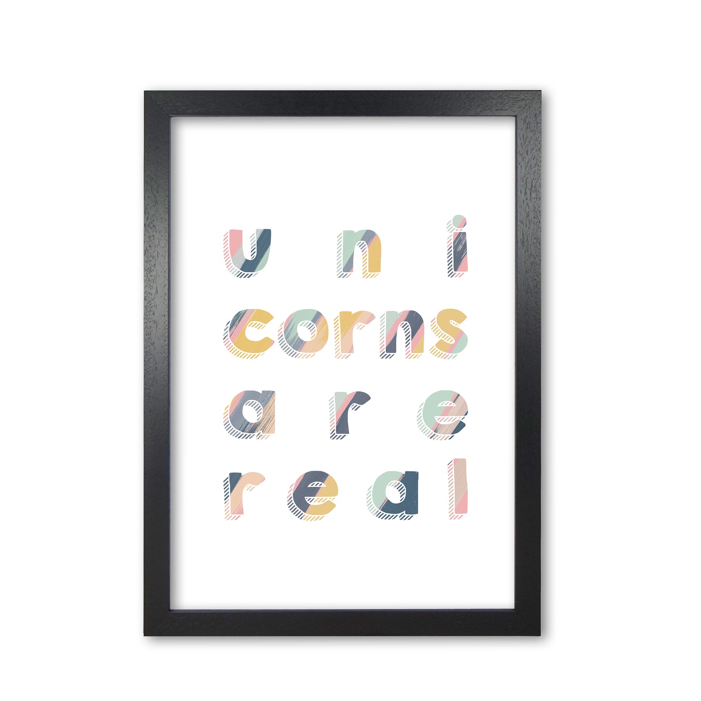 Unicorns Are Real Art Print By Orara Studio, Framed Childrens Wall Art Poster Black Grain