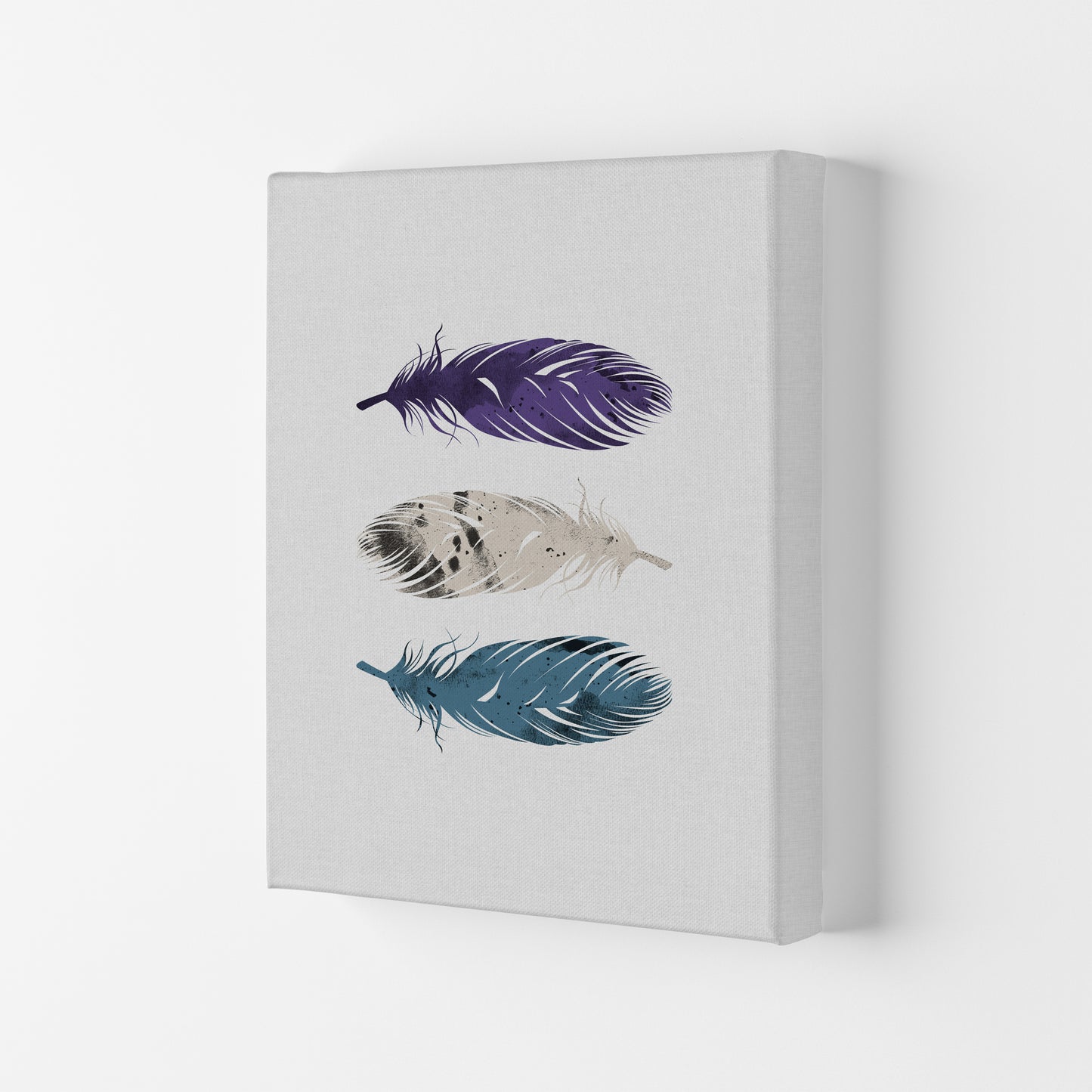 Blue, Purple & White Feathers Print By Orara Studio Canvas