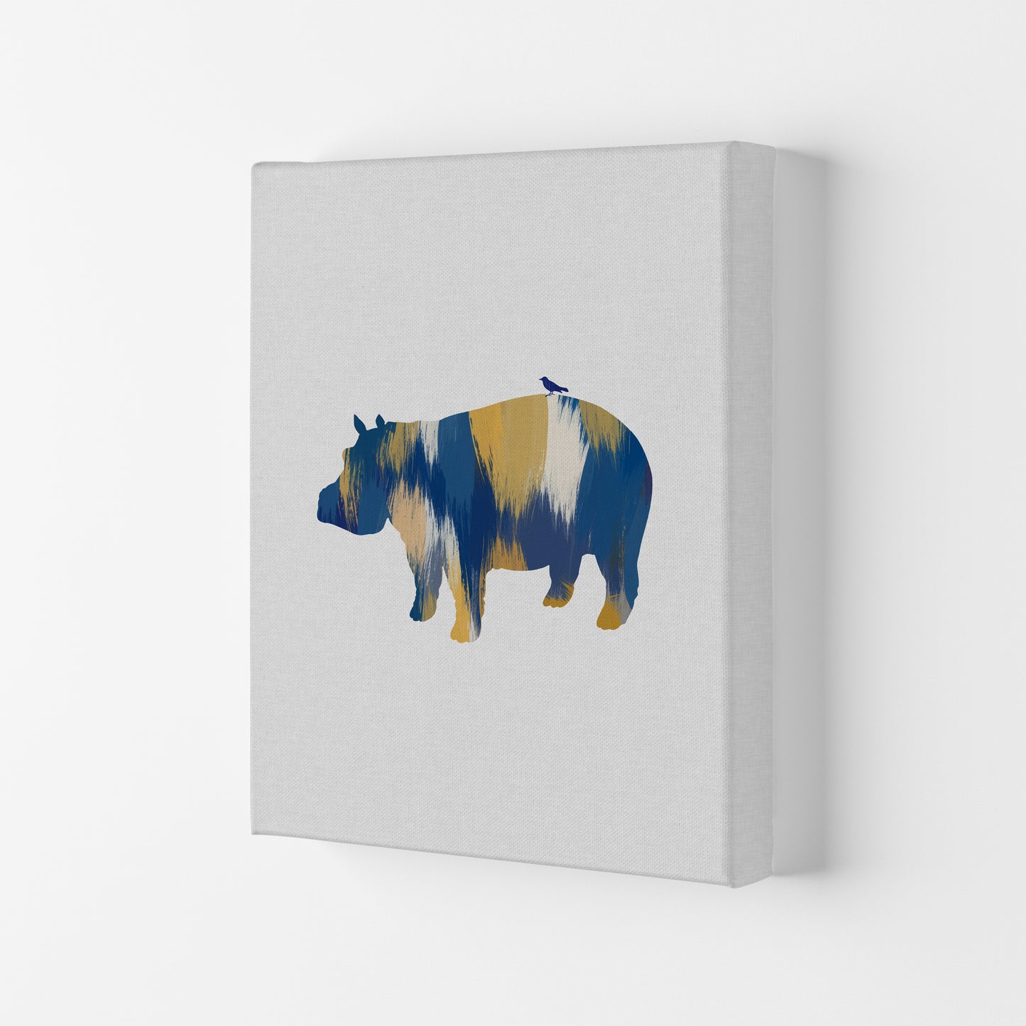 Hippo Blue & Yellow Print By Orara Studio Animal Art Print Canvas
