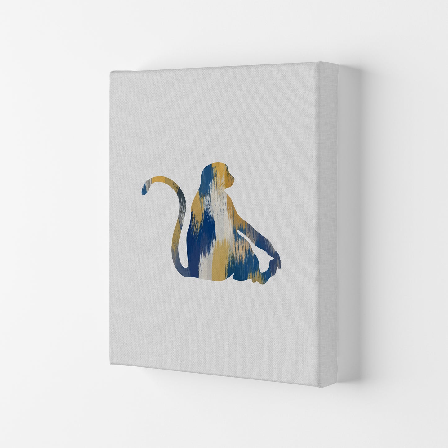 Monkey Blue & Yellow Print By Orara Studio Animal Art Print Canvas