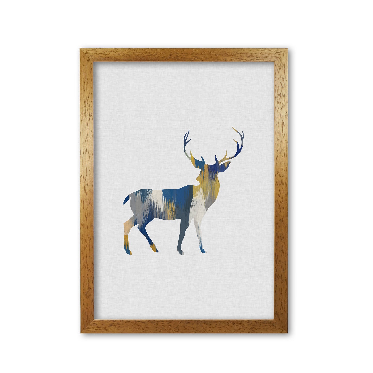 Deer Blue & Yellow Print By Orara Studio Animal Art Print Oak Grain