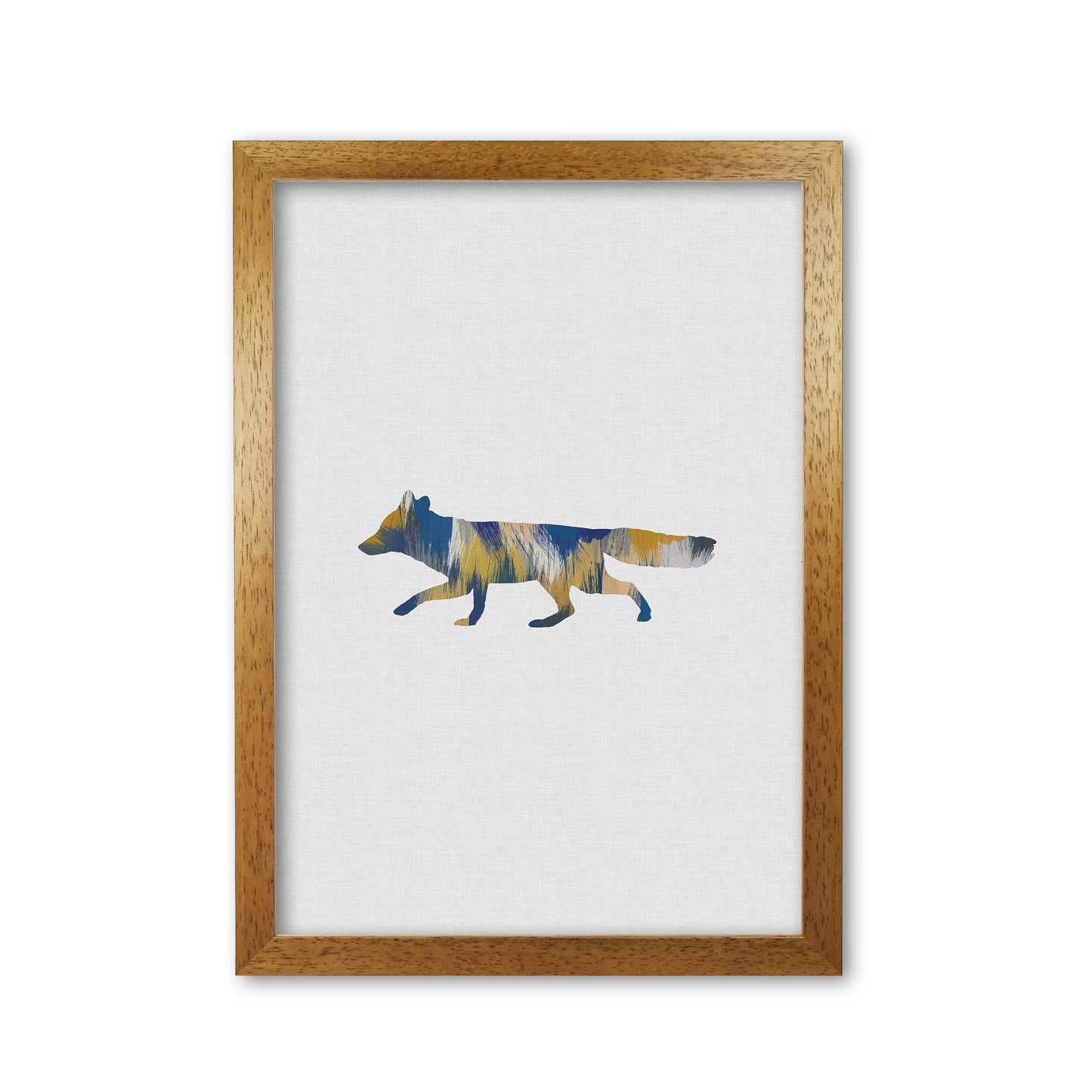 Fox Blue & Yellow Print By Orara Studio Animal Art Print Oak Grain