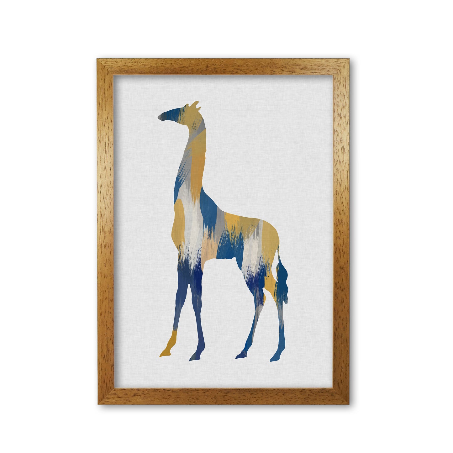 Giraffe Blue & Yellow Print By Orara Studio Animal Art Print Oak Grain