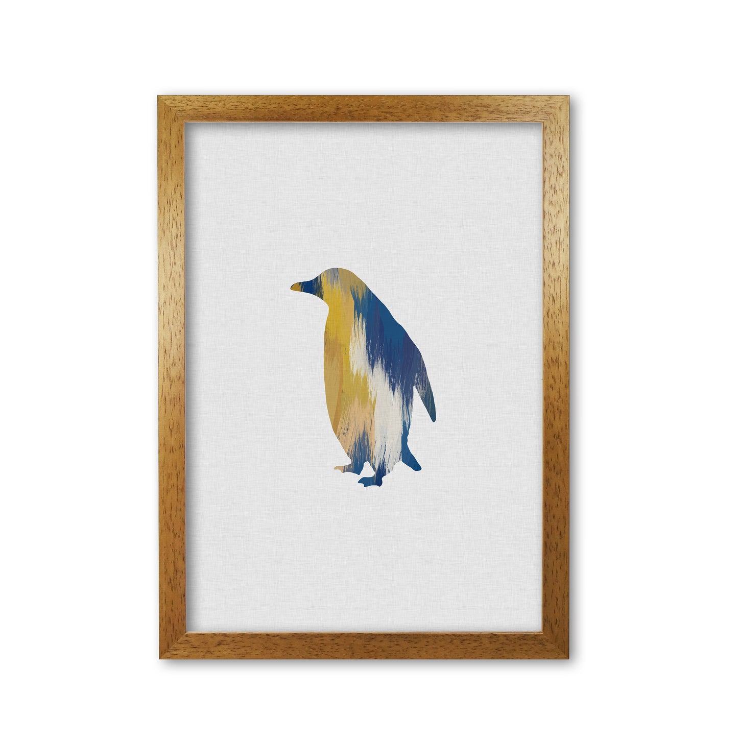 Penguin Blue & Yellow Print By Orara Studio Animal Art Print Oak Grain